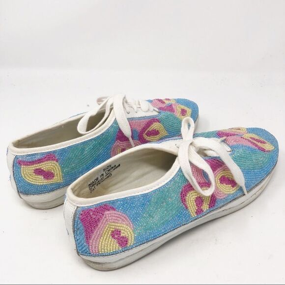 VINTAGE Beadz Beaded Lace Up Sneakers Pastels 7.5 - Picture 8 of 11